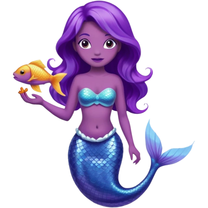 Purple tail mermaid with fish pet emoji