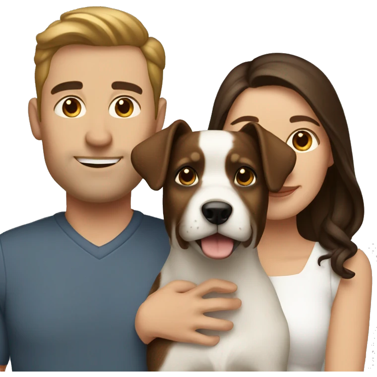 Brunette husband and wife with small white and brown dog emoji