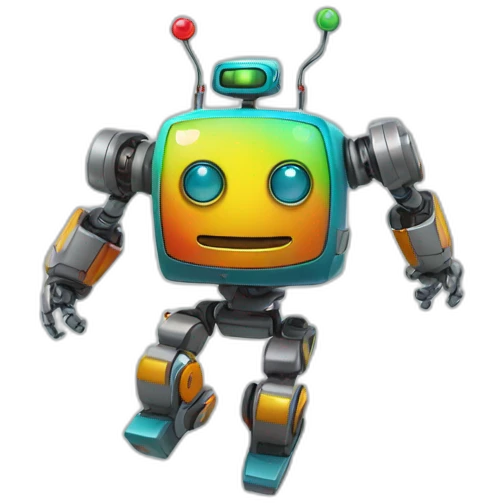 a cheerful multi-colored jumping robot emoji