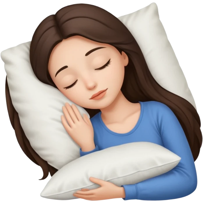 a beautiful brunette girl sleeping with a white pillow under her head  emoji