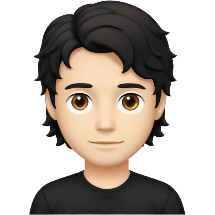 zumbie masculino cabelo ondulado médio preto, camiseta preta emoji