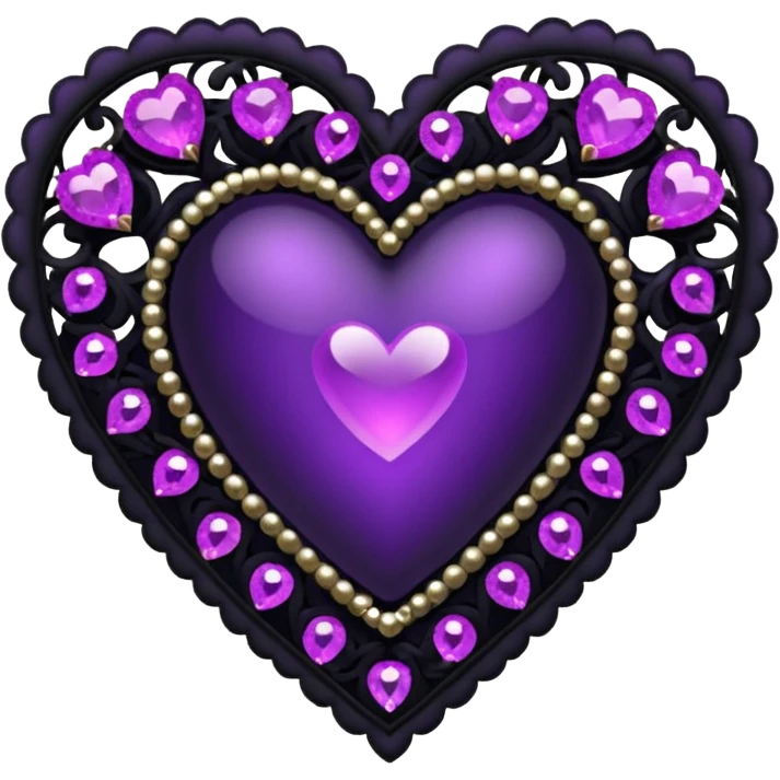goth heart with purple gems and black lace emoji