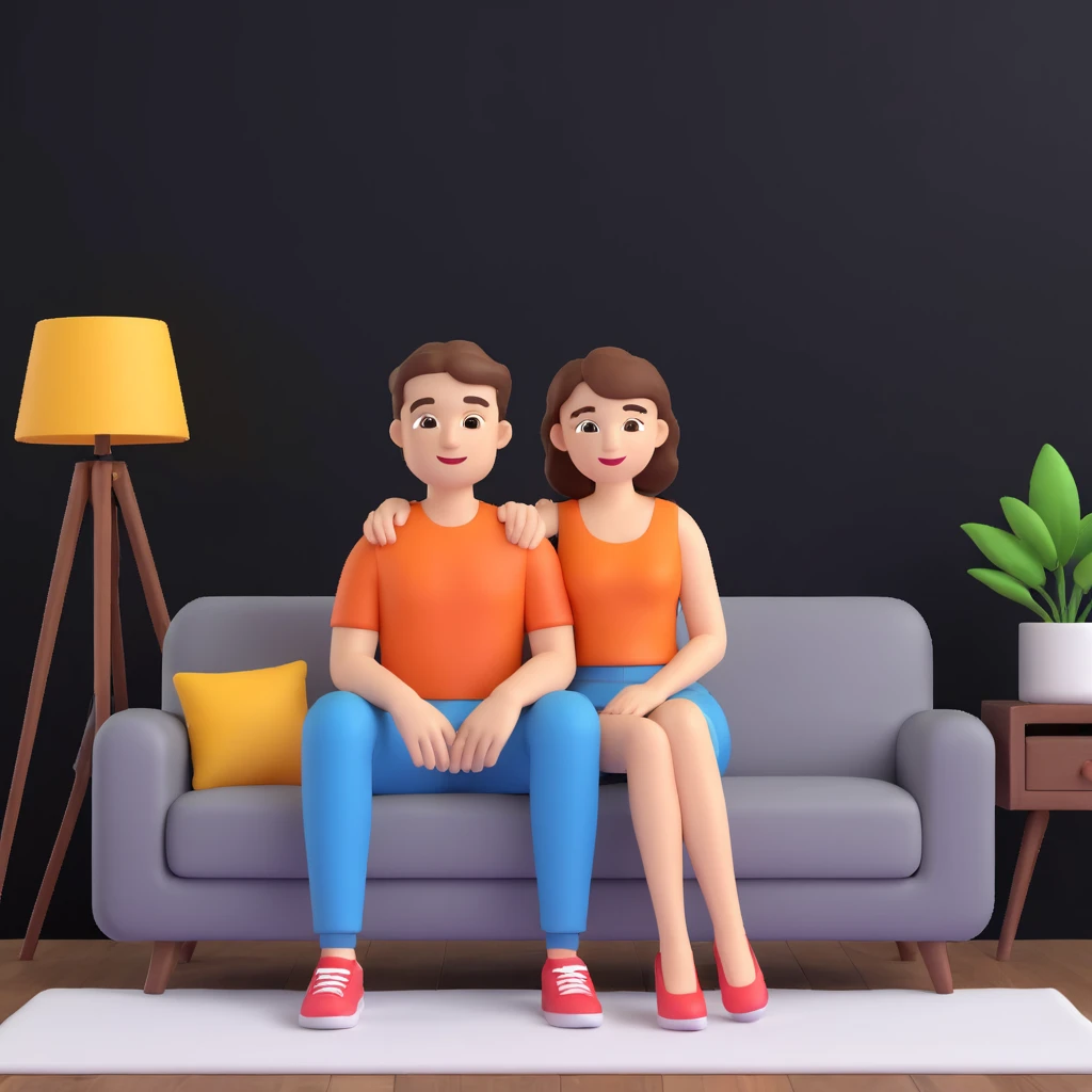  couple posing, close up pose, living room background emoji