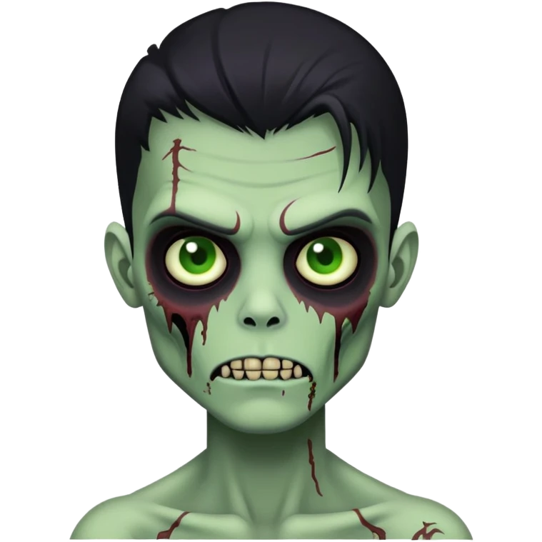 brunette zombie boy with horror green skin and long black hair emoji