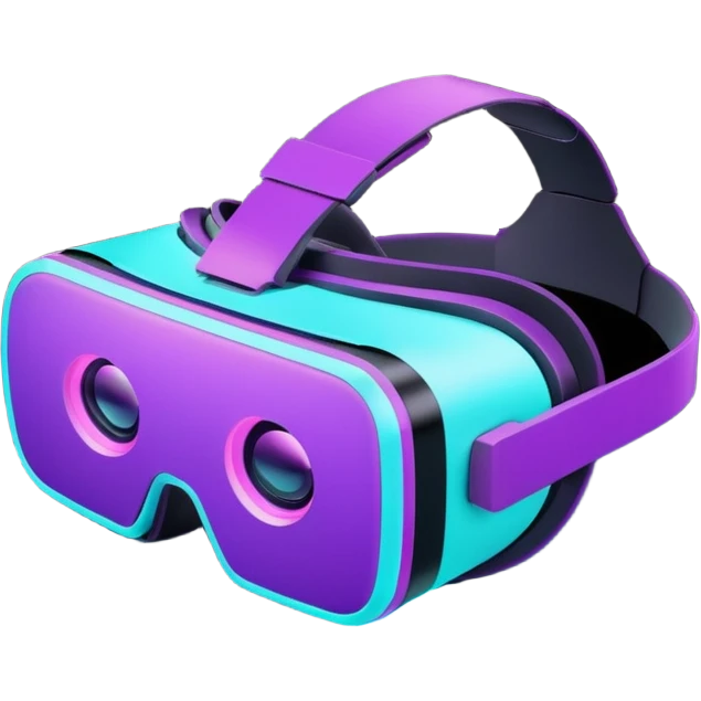 Futuristic glowing neon VR headset, purple and cyan light, dark background, digital tech style emoji