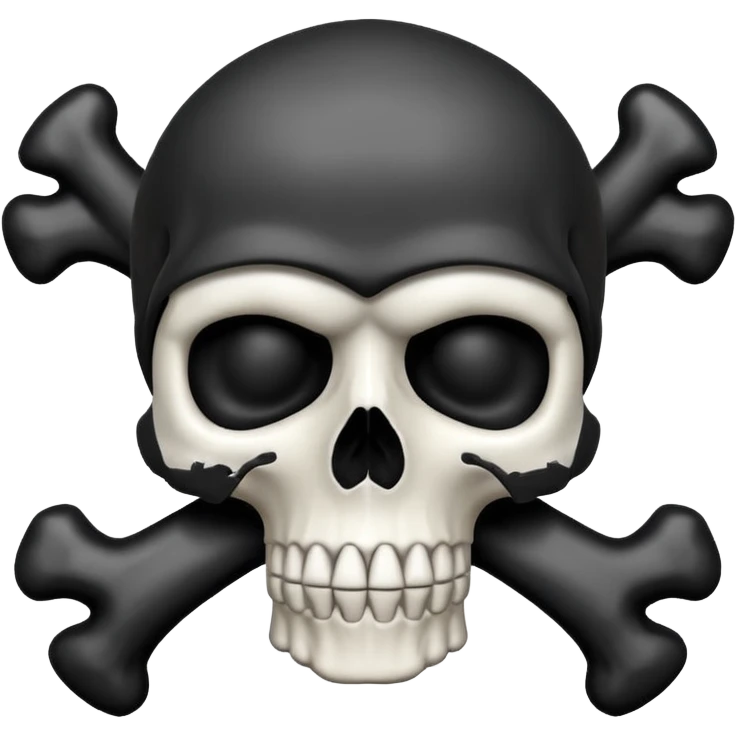 caution skull, black color, X shape bones behind the skull emoji