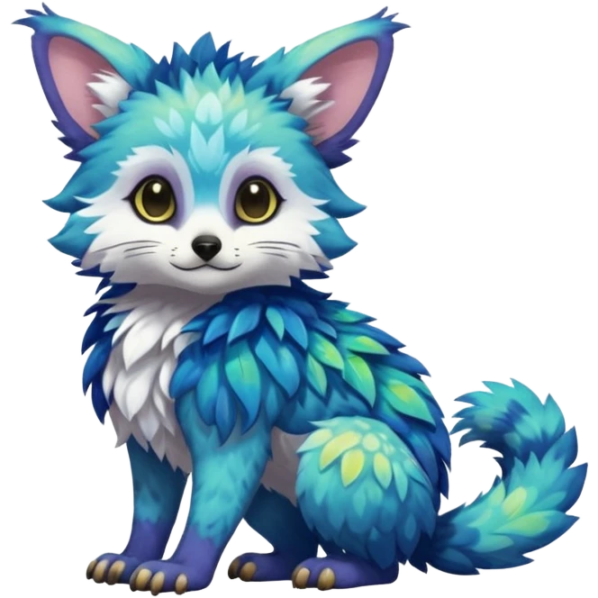 Colorful tropical exotic cute cool beautiful shiny beautiful fantasy-Trico-Cacomistle-oncilla-animal-Fakémon-hybrid-fursona (full body) emoji