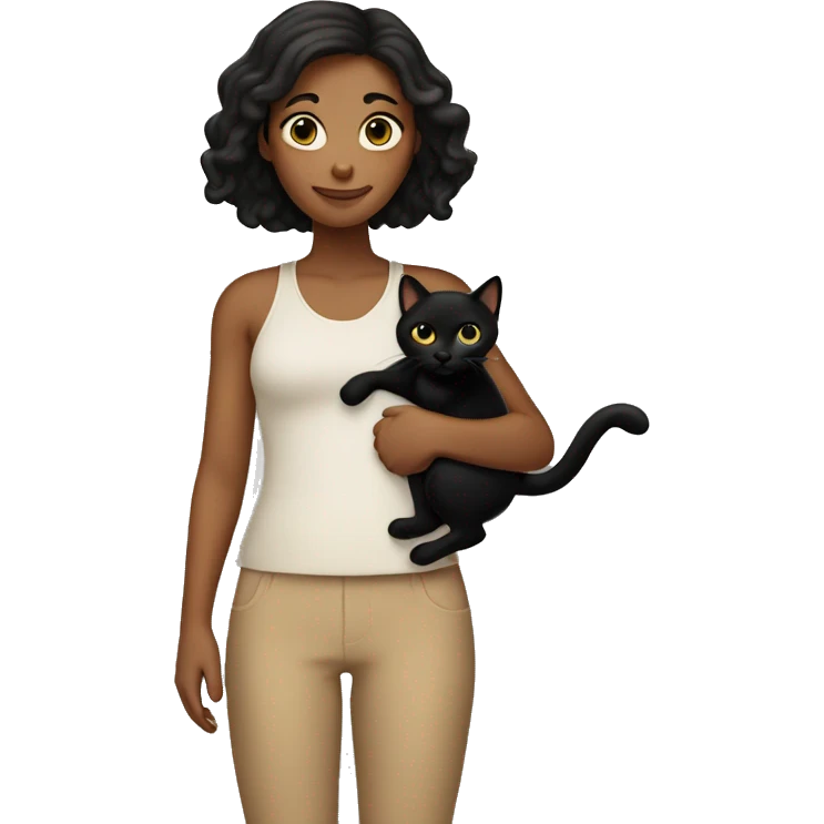 Tan girl holding black cat emoji