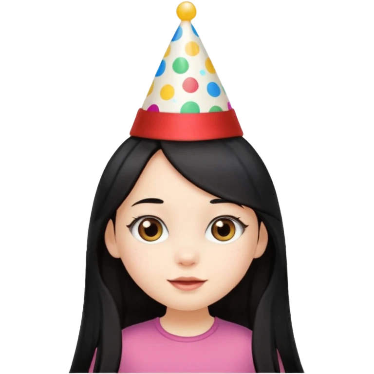 a little girl with long black hair with birthday hat, wearing glassé















 emoji