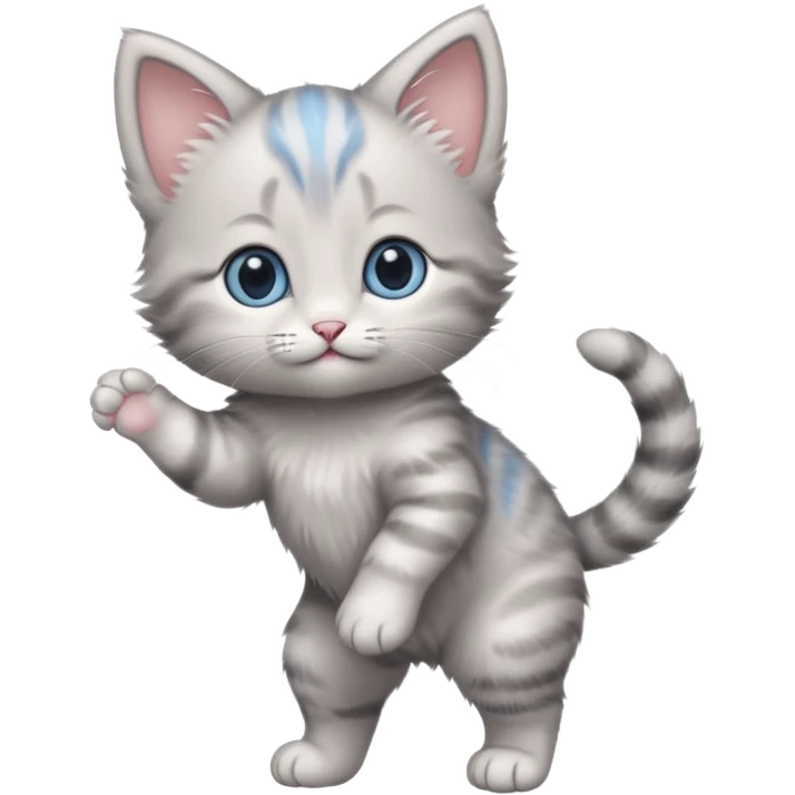 Cute blue eyed gray baby girl kitten standing on back legs emoji