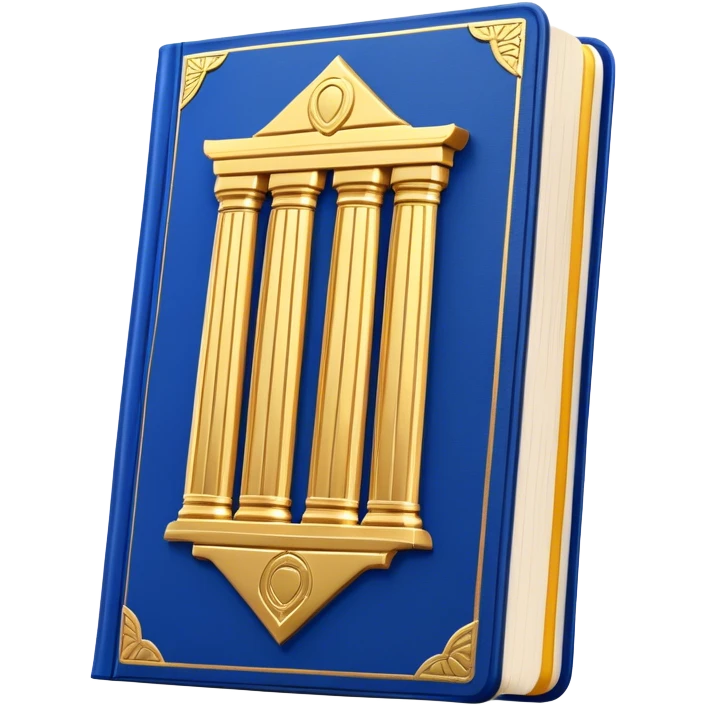 A golden yellow book with royal blue accents, smooth and polished, embossed with a symbol of six pillars, a sun, or a glowing mirror, radiating strength, confidence, and the power of self-worth.  emoji