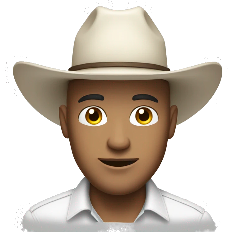 bald guy in white shirt wearing a cowboy hat with the sides folded up emoji