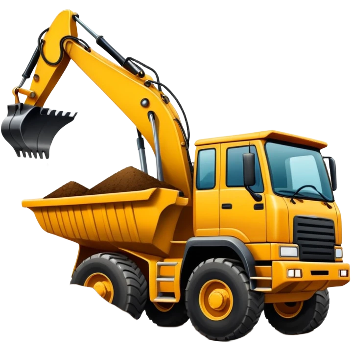 Excavator putting dirt in dump truck emoji