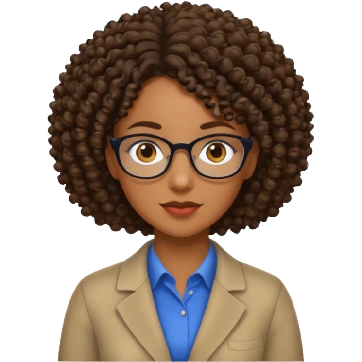 Black female teacher with curly hair and no glasses emoji