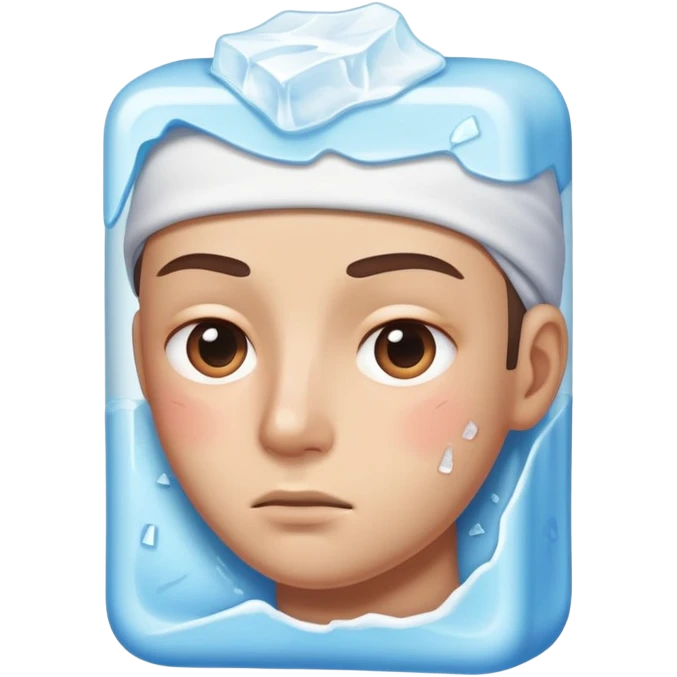 Face with one swollen cheek with square ice pack applied to it emoji