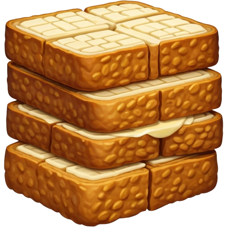 tempeh-cinematic-realistic-tempeh-dish-emoji,-depicted-as-crispy,-sliced-portions-of-fermented-soy-cake-with-a-golden-brown-finish,-rendered-with-detailed-textures-and-warm,-inviting-lighting emoji
