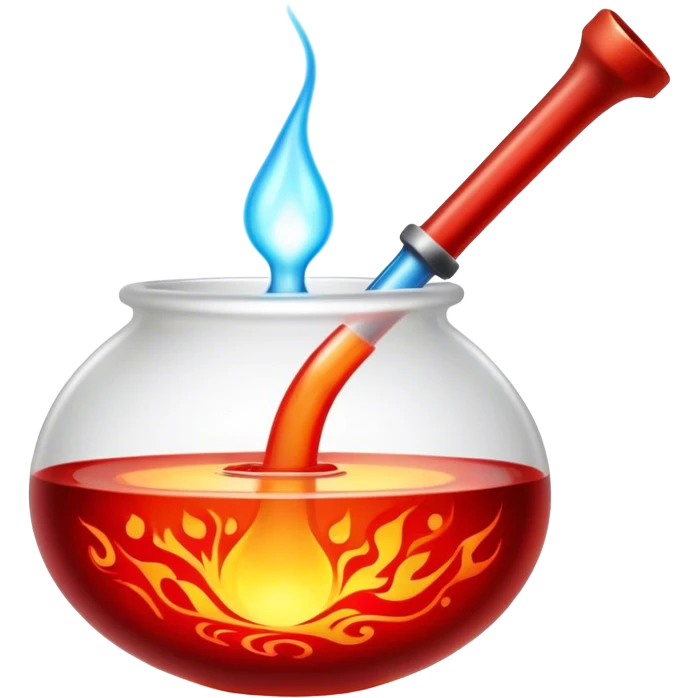Glassblowing and casting icon, molten glass being shaped with blowpipe, glass piece in the mold, glowing red-hot surface, intricate patterns forming, minimalistic style, clean lines, transparent background. emoji