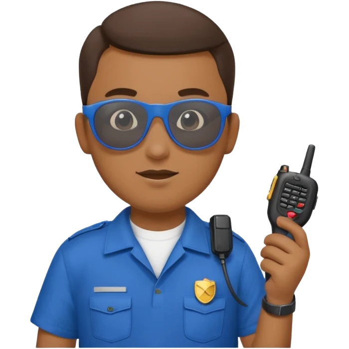school security, blue cloth, sun glasses, holding walkie-talkie emoji