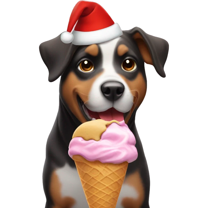 dog eating ice cream with a Christmas hat  emoji