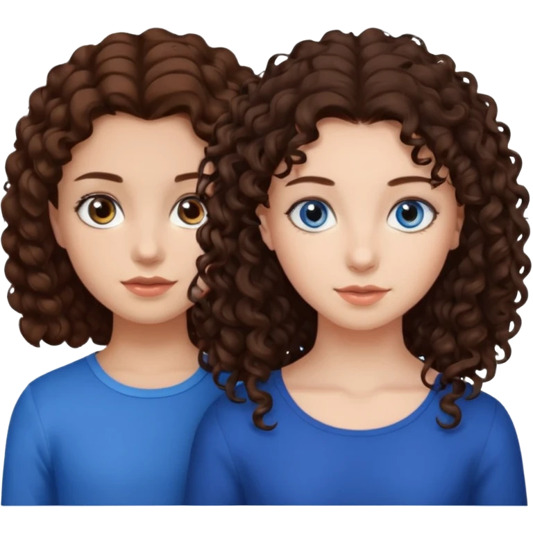 A girl with with brown hair and blue eyes and two girls with dark curly hair with brown eyes emoji
