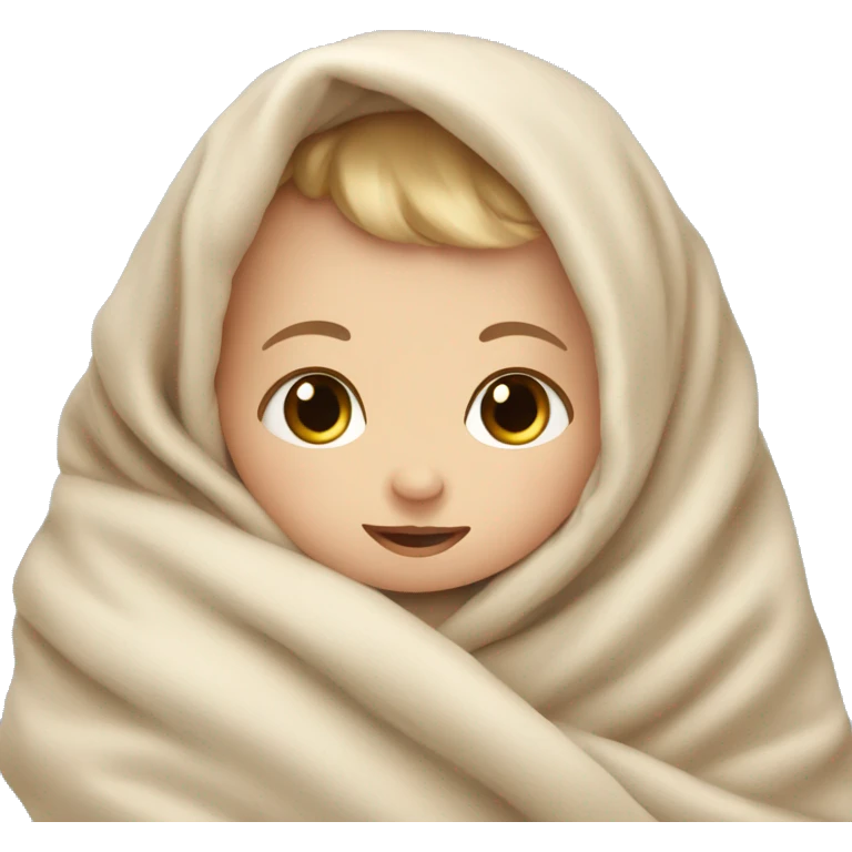 a little newborn baby  wrapped in beige blanket, blue eyes  emoji