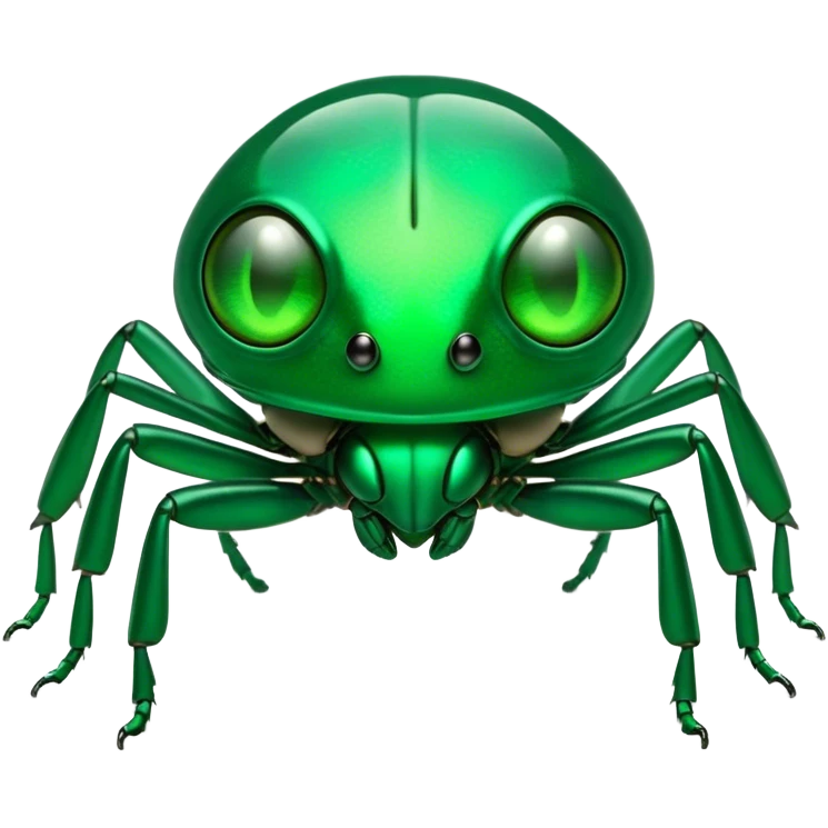 Cinematic Noble Green Bugdie Portrait Emoji, Poised and regal, with a tiny, delicate build and a vibrant, well-detailed emerald exoskeleton, deep-set soulful multifaceted eyes, Simplified yet sharp and sophisticated features, highly detailed, glowing with a soft, dignified glow, high shine, intelligent and alert, stylized with an air of miniature majesty, focused and attentive, soft glowing outline, capturing the essence of a watchful and confident insect, so majestic it feels as though it could scuttle out of the screen with effortless authority! emoji