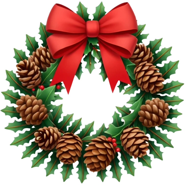 Christmas wreath with extra long bow and pinecones emoji