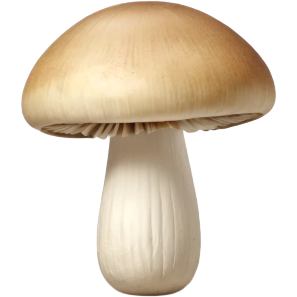 whole champignon de Paris, three-quarter angle, rounded cap, stubby stem, off-white, pale beige, natural shading, light bruising, fresh and raw, 3D-rendered, minimal, no faces, transparent background emoji