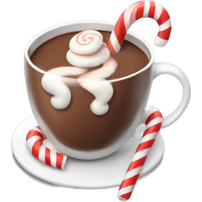 Hot chocolate with marshmallows and candy cane emoji