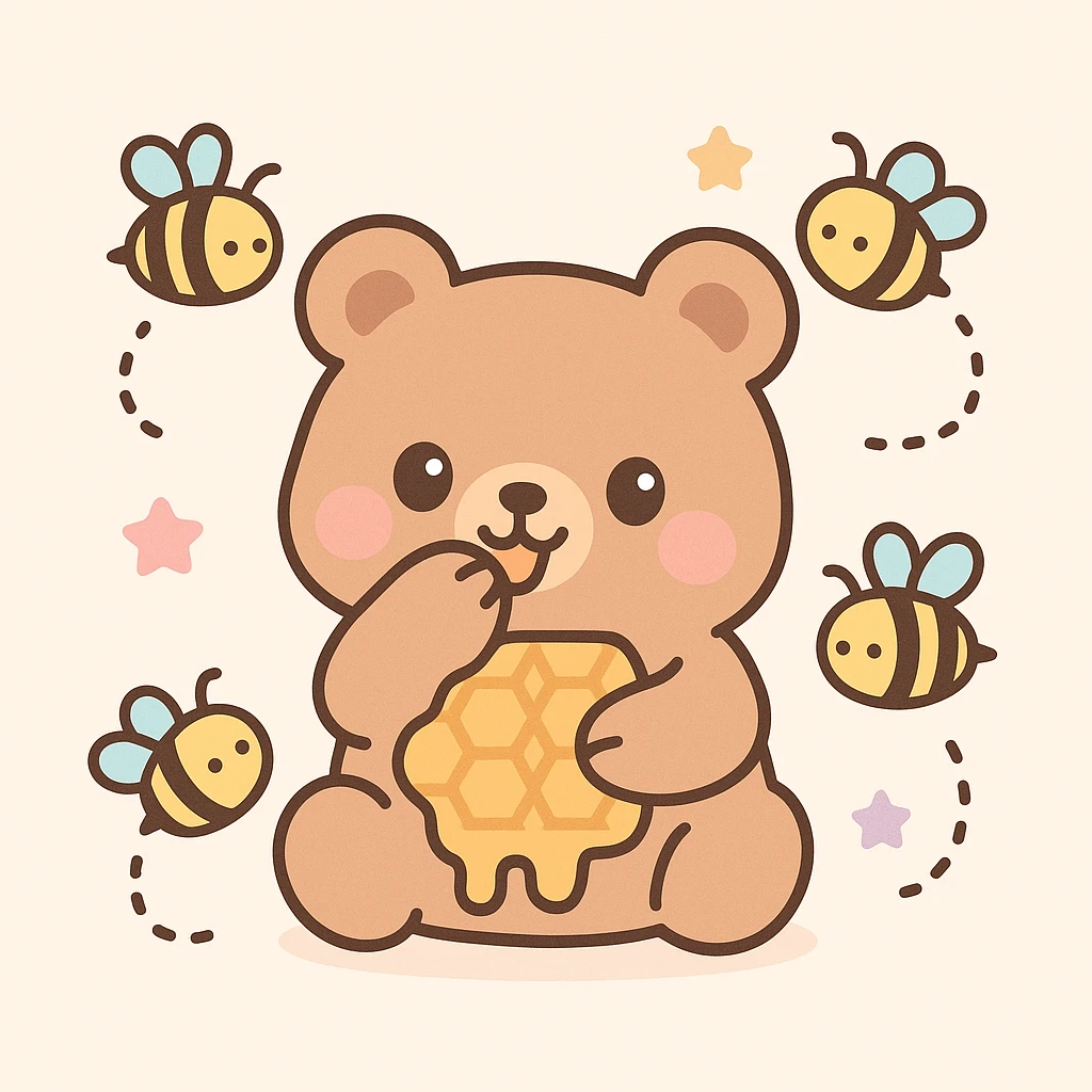 bear eating honeycomb with bees flying around emoji