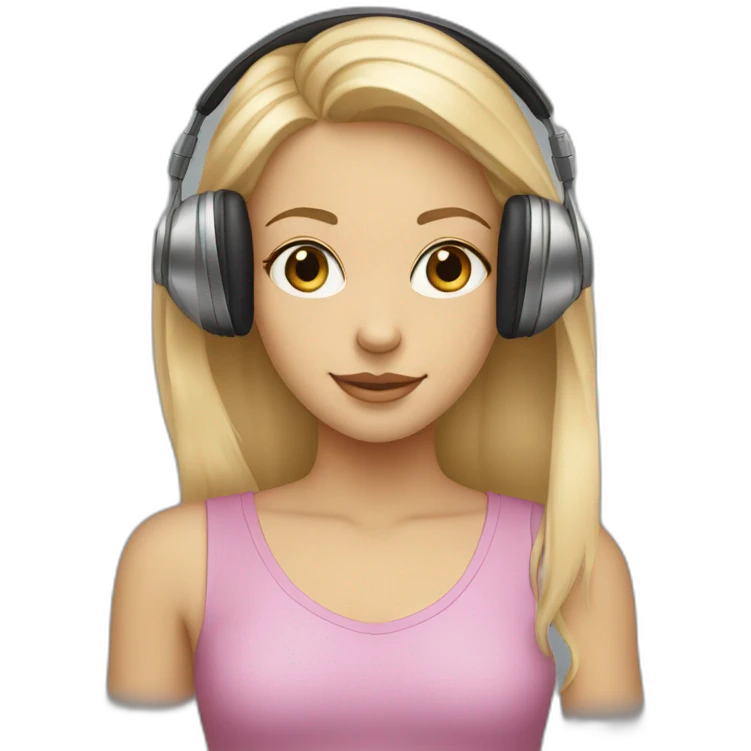 Straight blond haired girl with almond shaped eyes wearing noise cancelling headphones  emoji