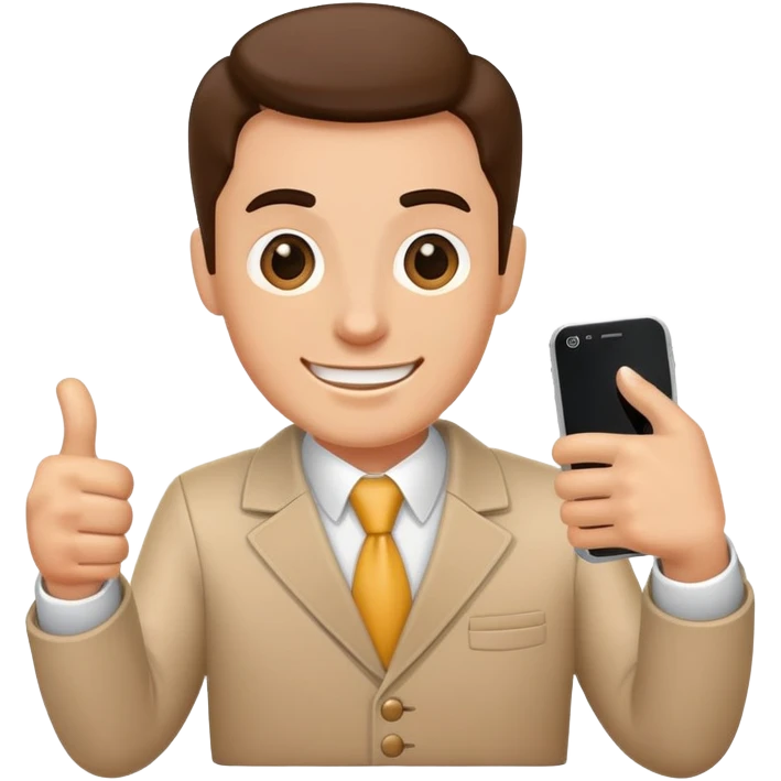 Enthusiastic salesman with phone and thumbs up emoji