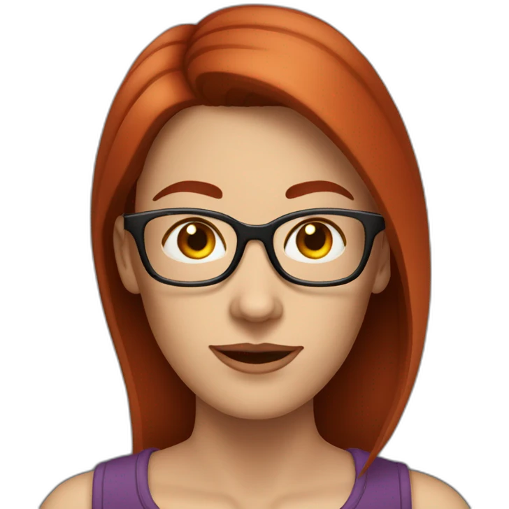 white woman with darker red hair at shoulder level with glasses and big nose. elongated face emoji