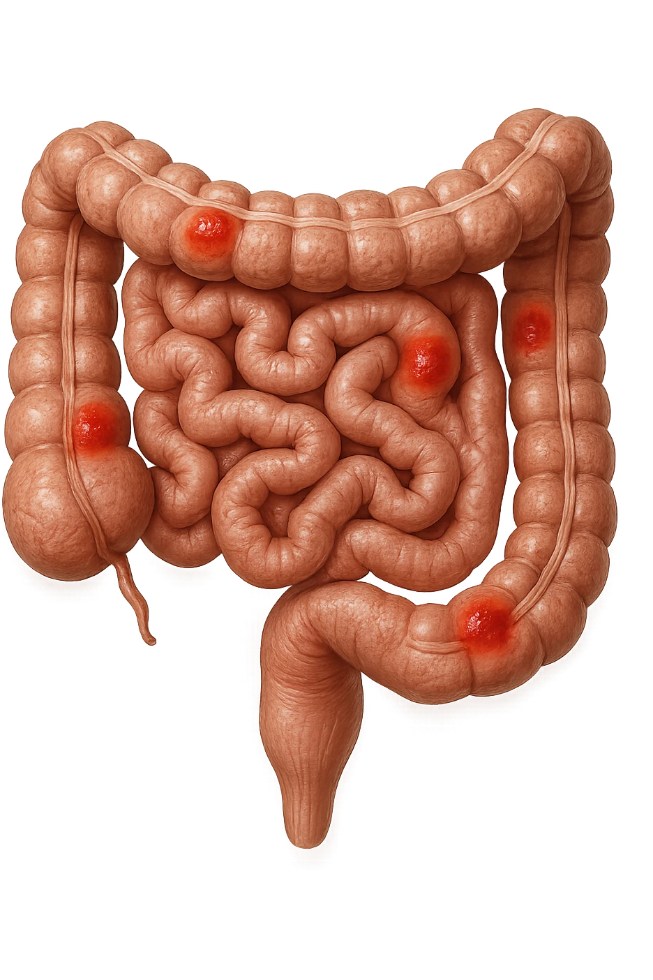 intestino anatomico realistico con red spot di infiammazione emoji