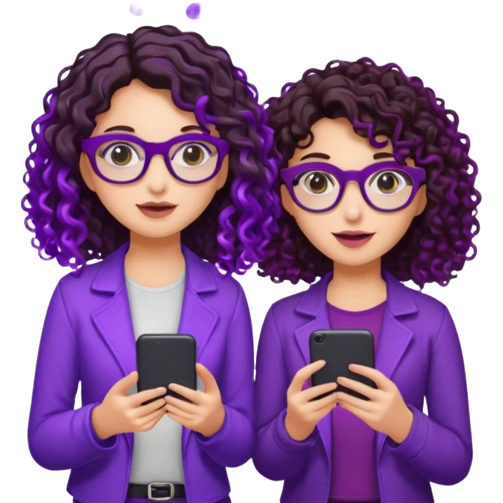 You can create two girls enjoying a concert, one brunette with purple highlights, the other brunette with curly hair and glasses. With purple lights around them.   emoji