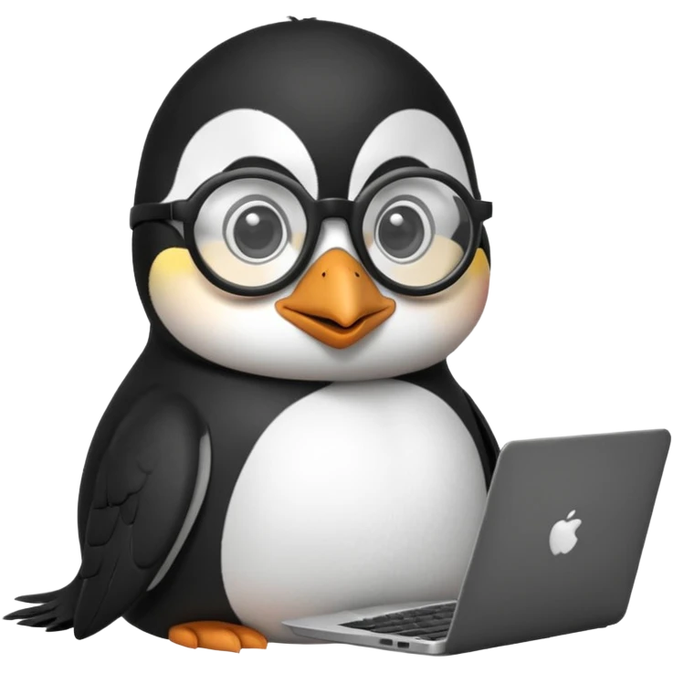 createa nice penguin and using his laptop emoji