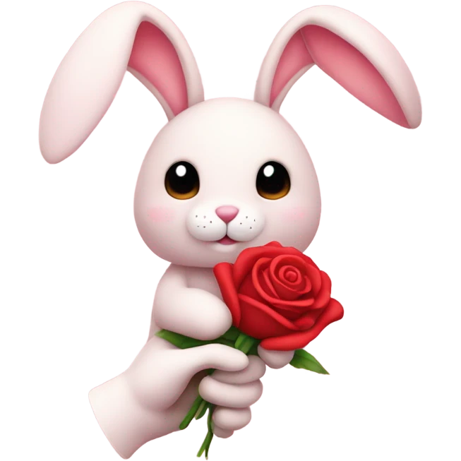 pastel pink plushie bunny holding red rose emoji