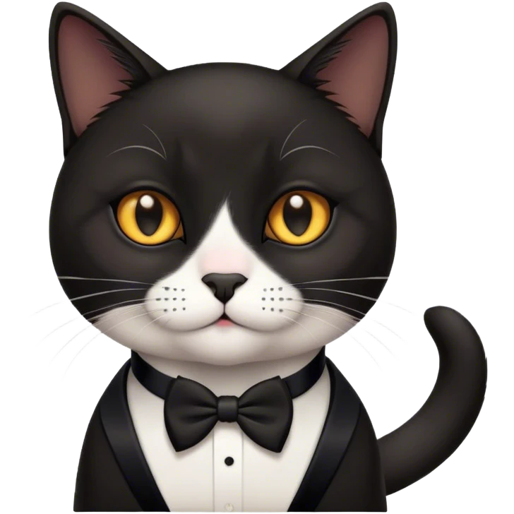 black tuxedo cat with black face and brown eyes emoji