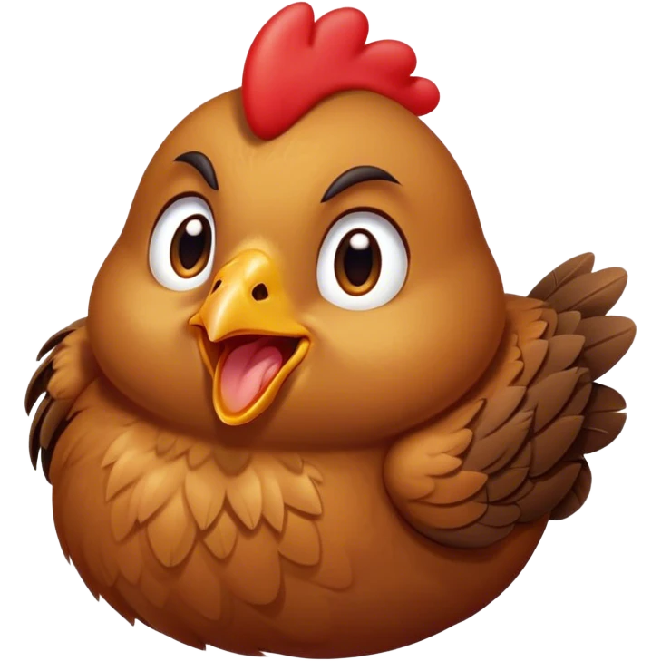 Cinematic Cute Yawning Brown Chicken Portrait Emoji, Head tilted slightly with a dramatic, wide-open yawn, showcasing a soft, fluffy brown plumage with a crisp red comb and gently drooping wings, round beady eyes barely open in drowsy contentment, Simplified yet irresistibly adorable features, highly detailed, glowing with a soft, cozy glow, high shine, relaxed yet expressive, stylized with a touch of whimsical charm, bright and endearing, soft glowing outline, capturing the essence of a sleepy yet affectionate chicken, so drowsy it feels like it could stretch out of the screen and curl up for a nap! emoji