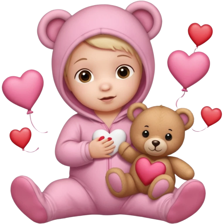 baby on a paper background with valentines day decor emoji