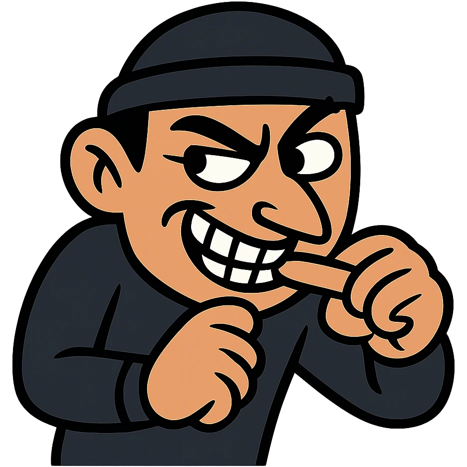 flat toon style sneaky character biting a finger, cartoonish and bold emoji