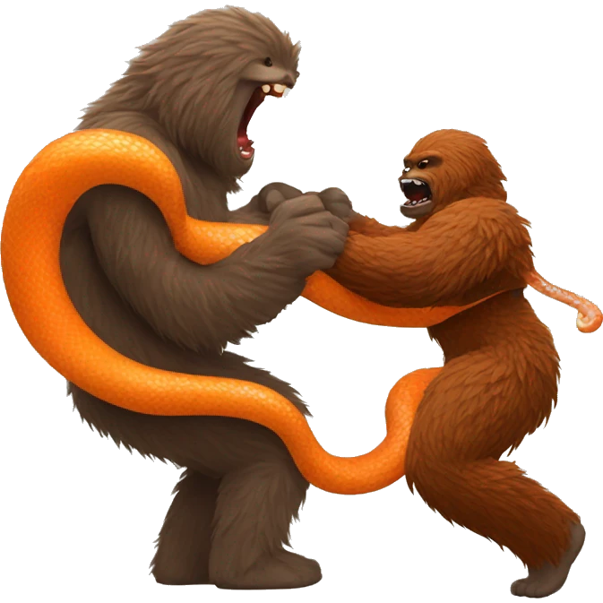 Brown Yeti fighting a Orange snake  emoji