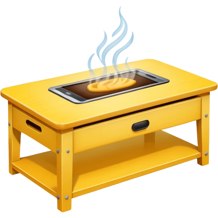 yellow coffe table, coffee on top
 emoji