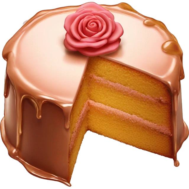 Isolated rose gold cut cake with golden syrup oozing of out the inside emoji