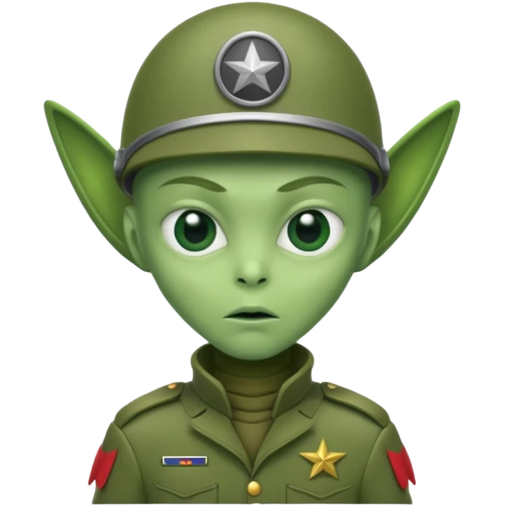 alien, wearing soldier custome, half body emoji