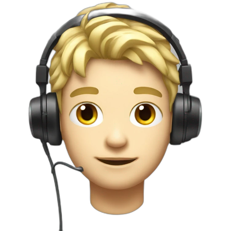 Blonde Short hair Gamer guy with headset and gamepad with neon Lighting emoji