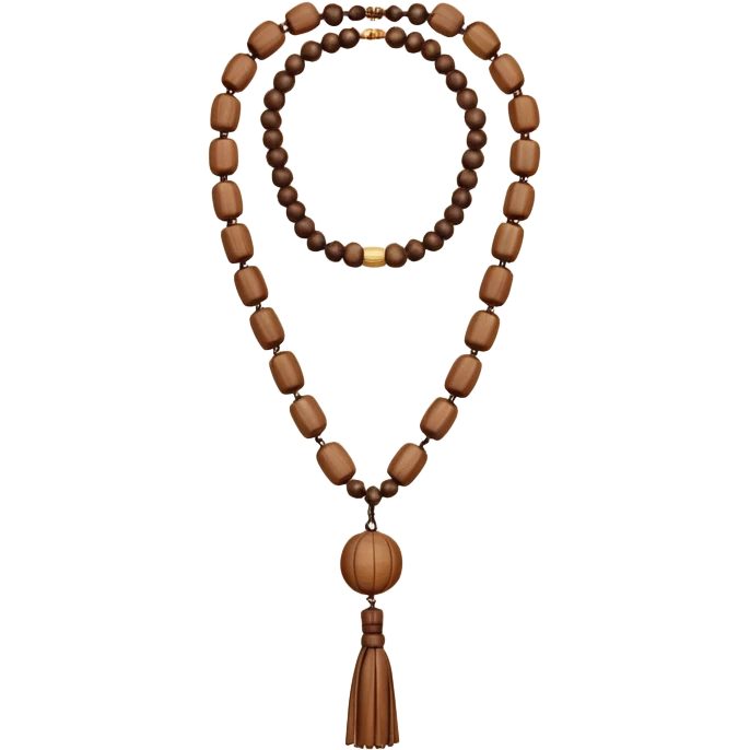 monk necklace object icon, wooden prayer beads with simple pendant, spiritual minimal design, natural wood texture, subtle sacred aura, 3D cartoon style, mobile game icon style, centered, clean background, no text, no watermark
 emoji