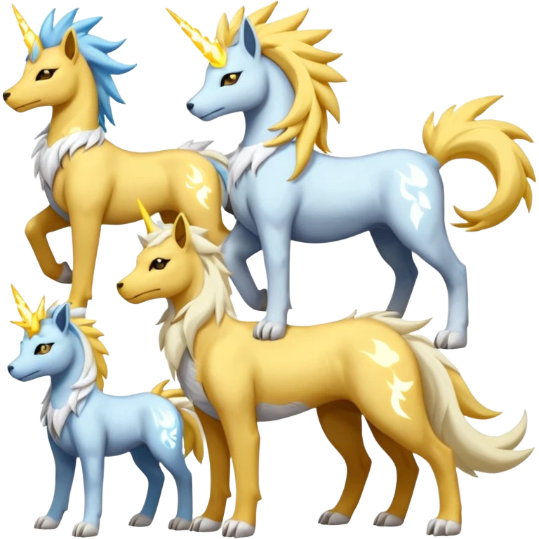 Raikou-Solgaleo-Zeraora-Ponyta-Celestia-Electrike-Manectric-fusion-creature (full body) emoji