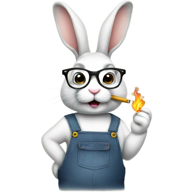 Rabbit wearing overalls and glasses and smoking a cigarette  emoji