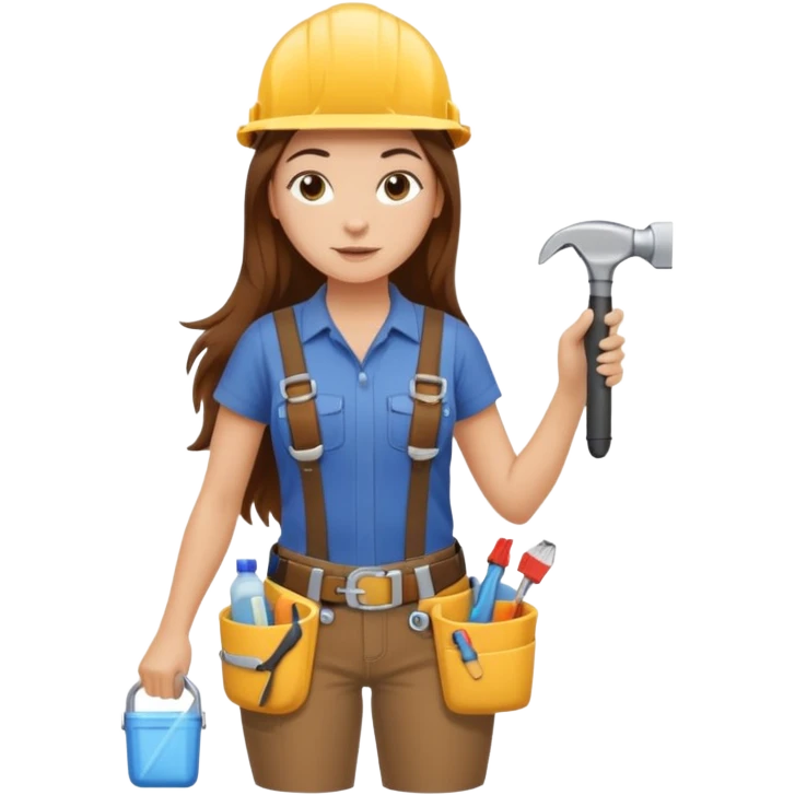 beautiful girl with long brown hair constructing new bathroom area with new shower and amenities  emoji